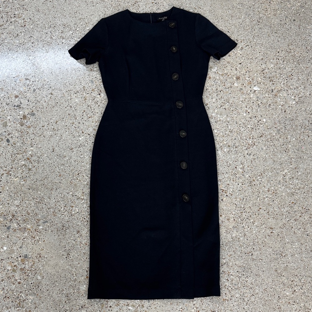 Massimo Dutti Black Midi Dress with Button Detail
